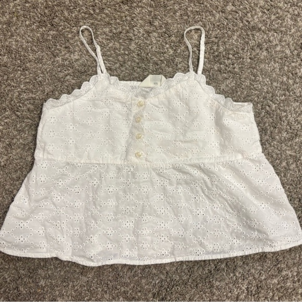 H&M White Lace Spaghetti Strap Cropped Boho Tank Top Girls Size XL 18 Womens XS